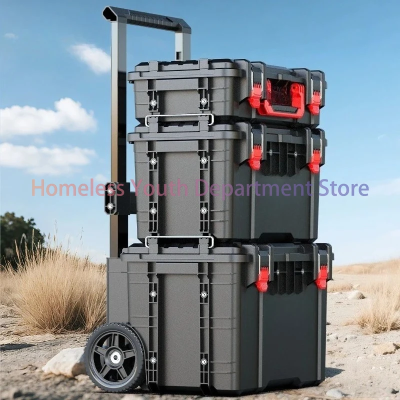 

Многофункциональный водонепроницаемый ящик для инструментов на колесах с выдвижной ручкой, усиленный, съемный, для хранения оборудования