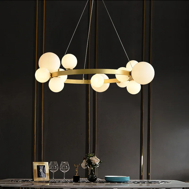 Nordic Glass Ball Led Chandelier Living Dining Room Pendant Lights for Bedroom Black Gold Home Decoration Hanging Light Fixture