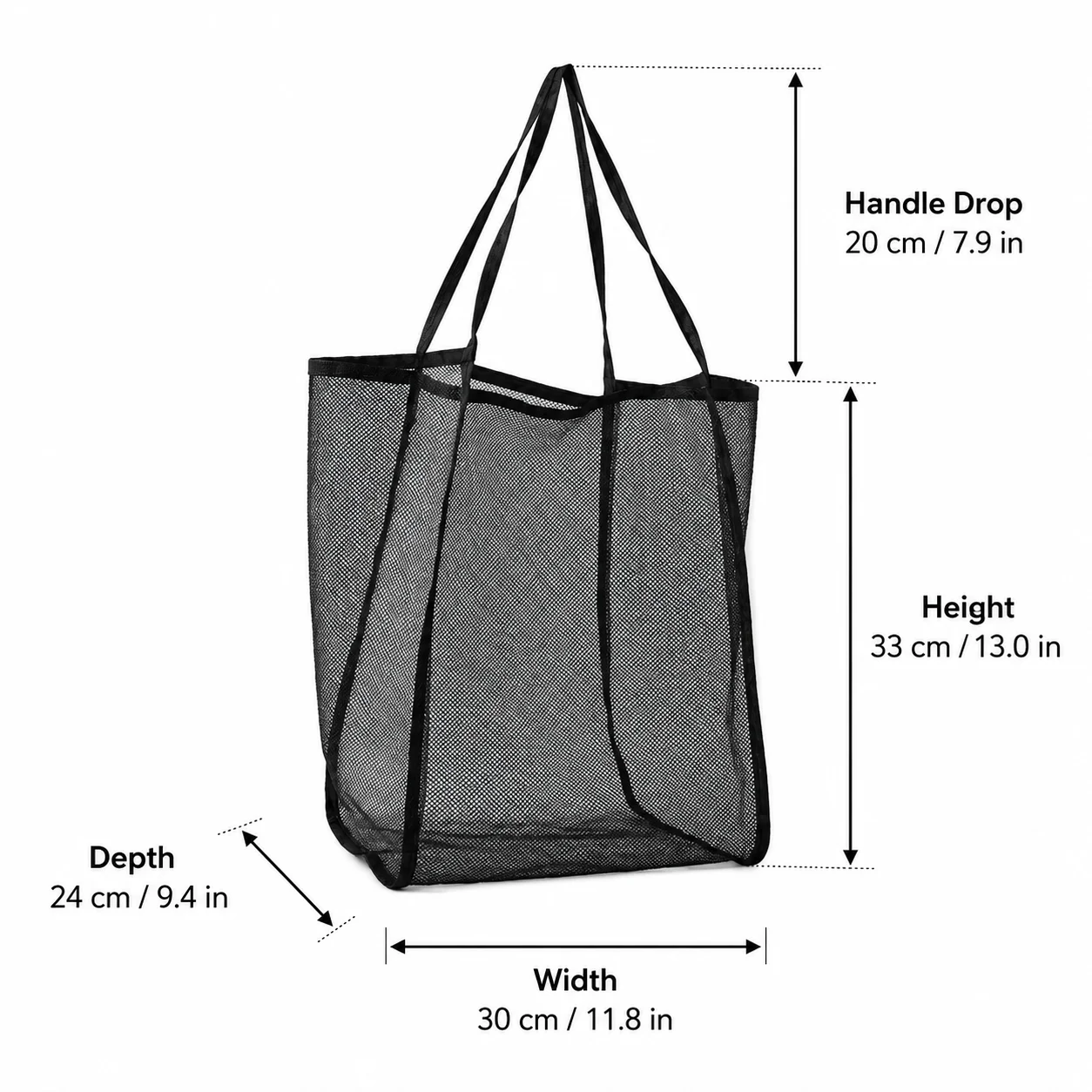 Netz-Einkaufstasche, großes Fassungsvermögen, faltbar, leicht, Netz-Einkaufstasche, Aufbewahrung von Strandspielzeug, Schultertasche aus Netzstoff, strapazierfähiges Nylon, 30 x 24 x 33 cm – Detail 8