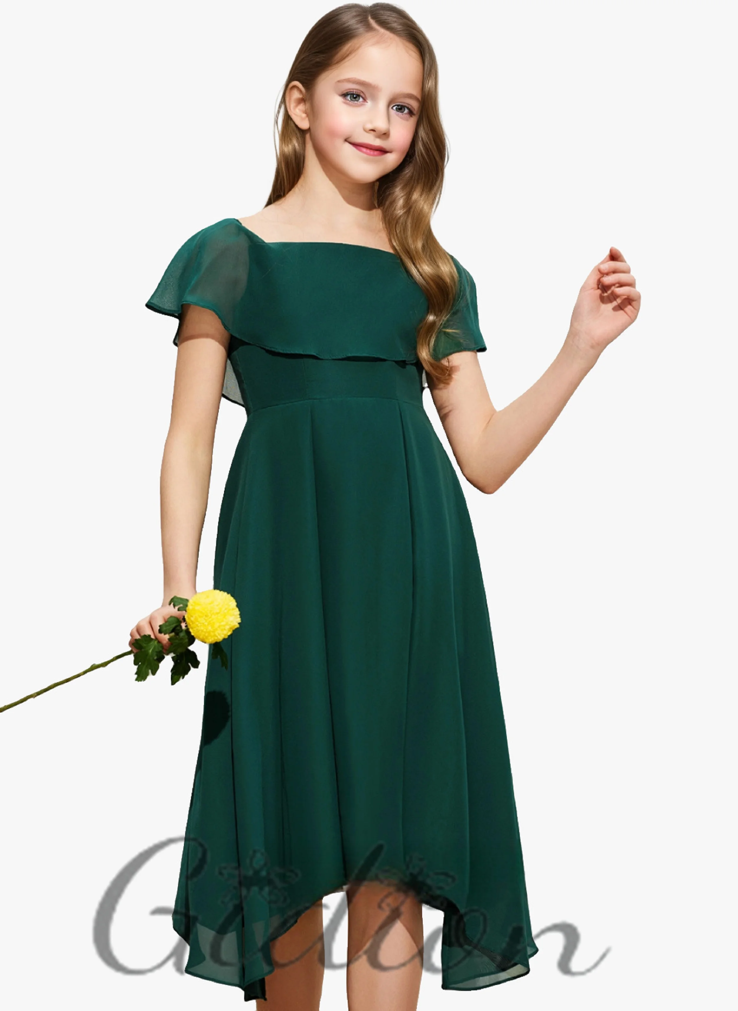 

High-Low Chiffon For Kids Ceremony Wedding Birthday Evening Party Celebrations Ball Pageant Banquent Junior Bridesmaid Dress