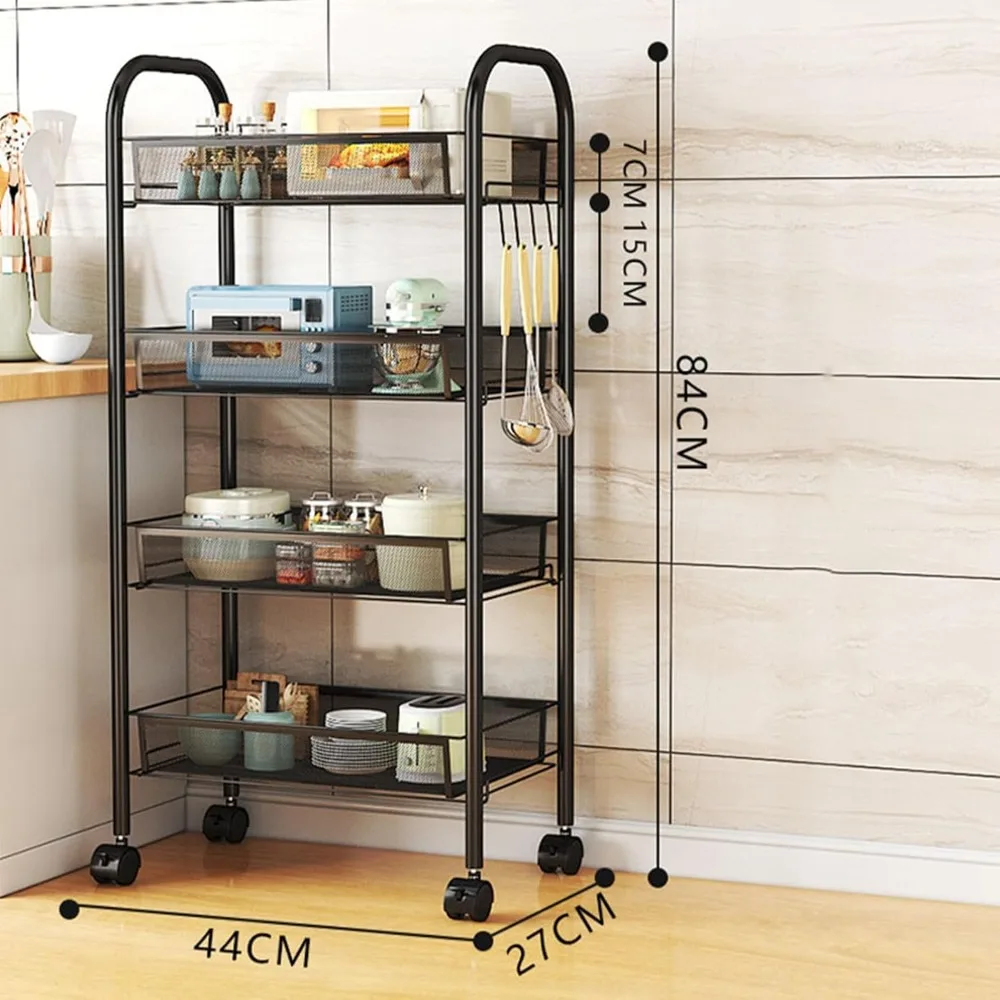 

Rolling Storage Cart, Layered Storage Shelves Multi Functional Movable Snack Vegetable Baskets Kitchen Shelves for Fruit Potato