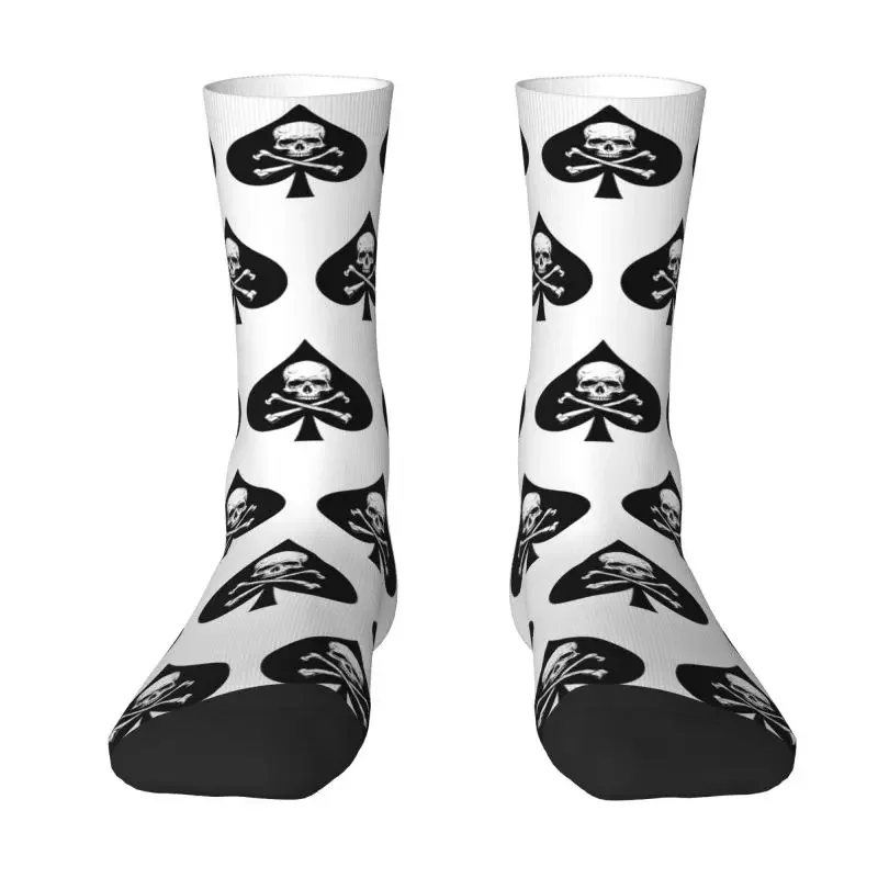 Novelty Printed Ace Of Spades Skull Bones Poker Socks for Women Men Stretchy Summer Autumn Winter Crew Socks