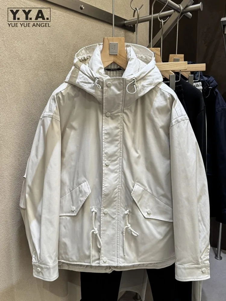 

Fashion Winter Mens Casual Hooded Down Jacket Loose Fit Warm Overcoat False Two Piece Patchwork Coat Streetwear Thick Outwear