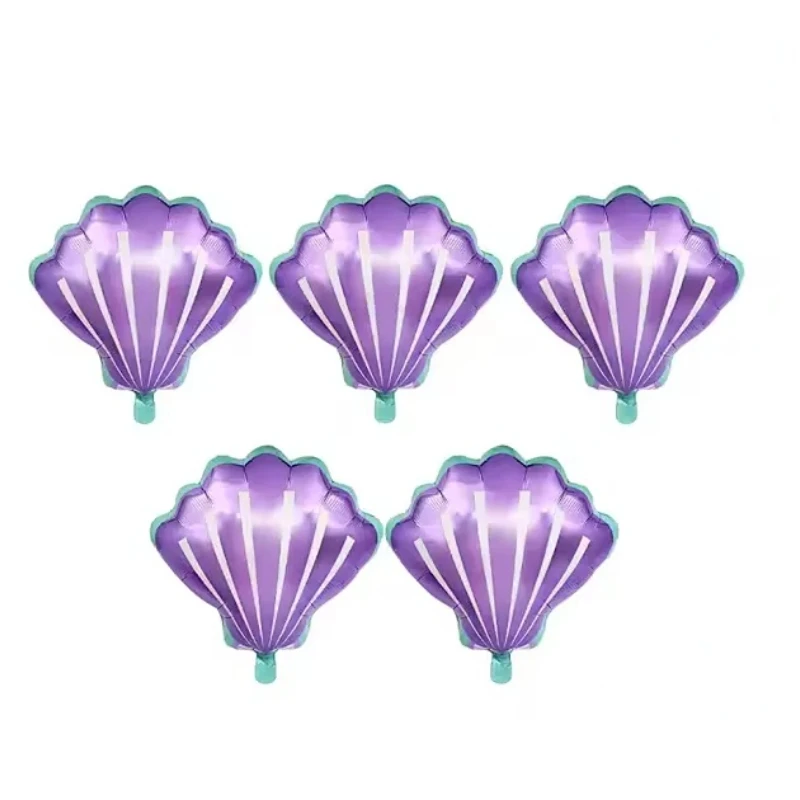 5 stuks zeemeermin thema kleurrijke aluminium film ballonnen, cartoon vissenstaart schelpen, verjaardagsdecoraties, feestdecoraties