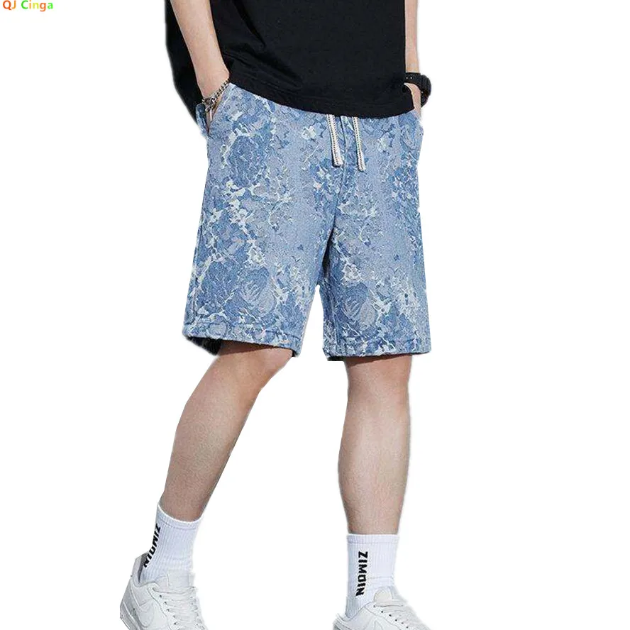 

Лето 202, синие мужские джинсовые шорты, джинсовые шорты на шнурке, брюки до колена азиатского размера M-5XL,