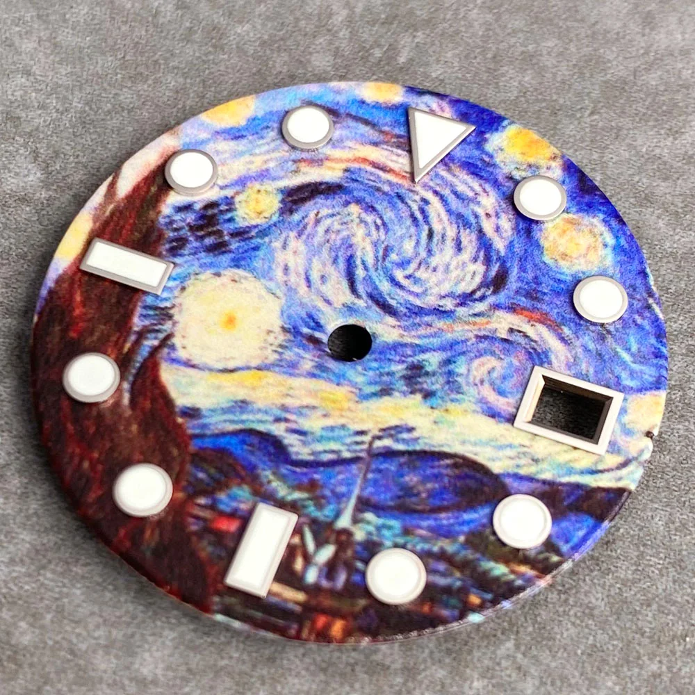 29mm nologo Full Luminous vintage Van Gogh Starry Sky watch dial fit for NH35 NNH36 NH37 NH38 NH39 high-quality watch hands set