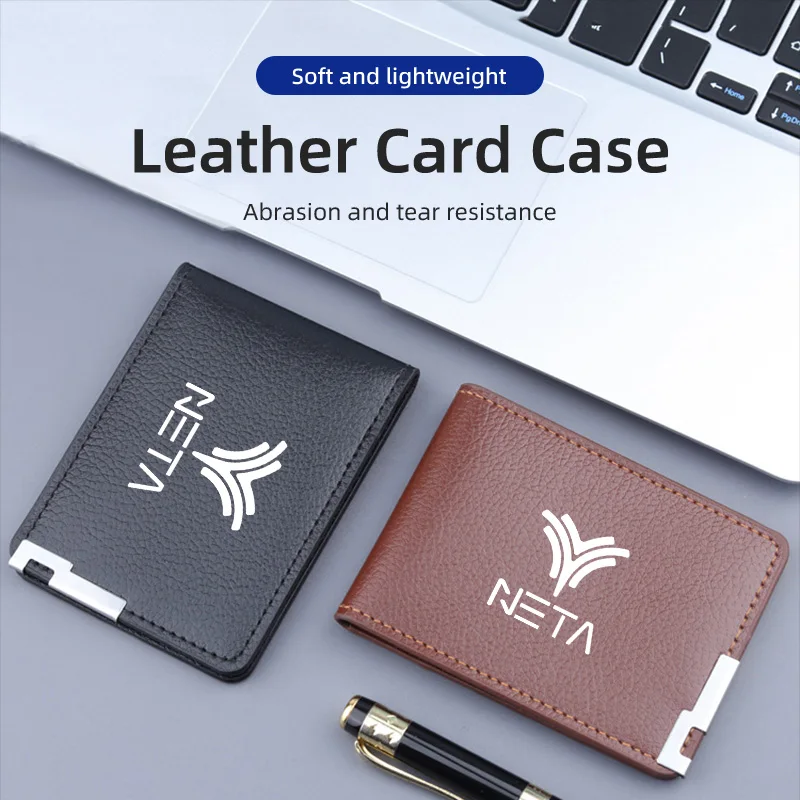 PU Leather Car Credit Card Holder Wallet Coin Purse Auto Accessories For NETA Luxgen Ora Exeed Iveco VGV