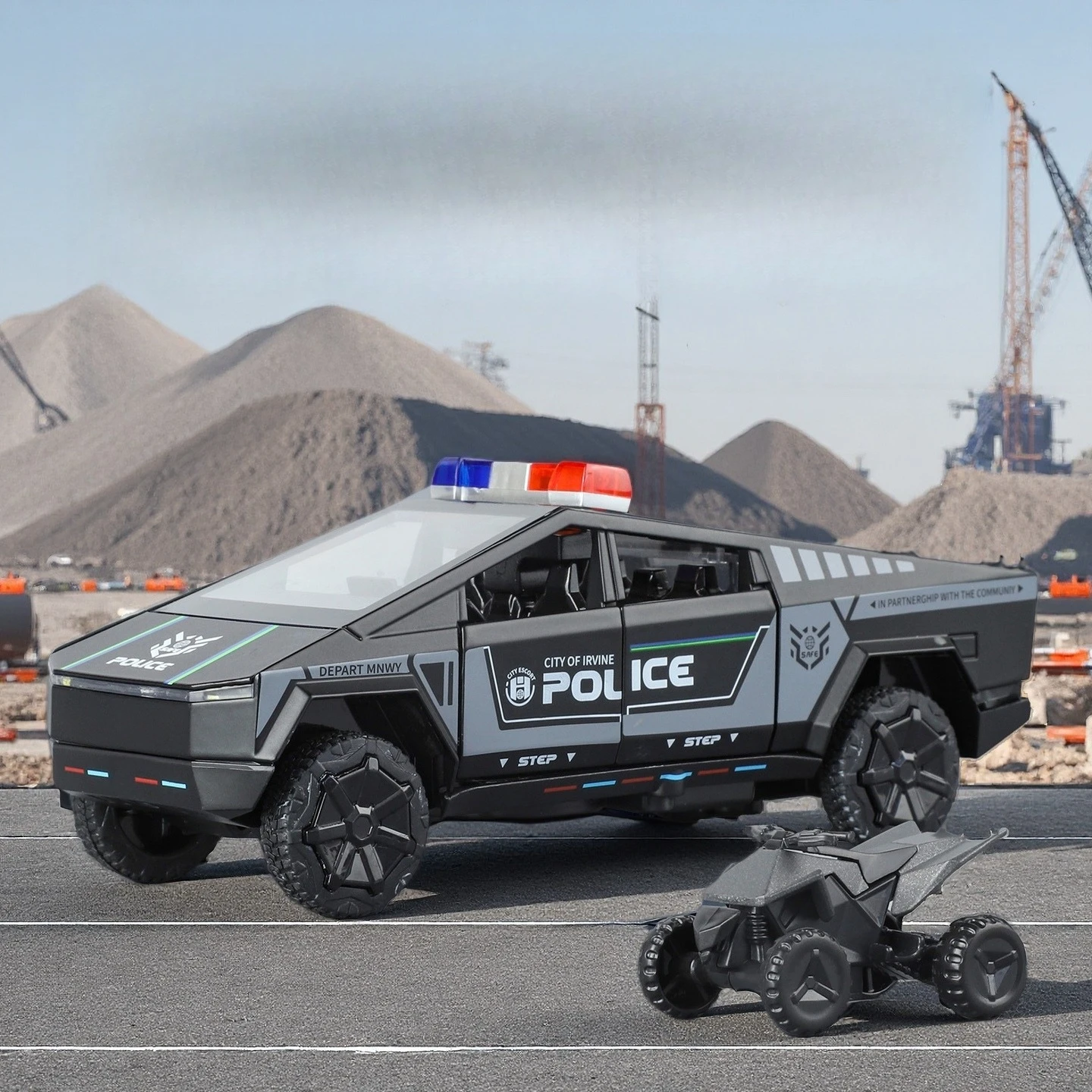 

1:32 Cybertruck Pickup, модель полицейского автомобиля, литая под давлением, металлическая модель, имитация звука и света, коллекция, детская игрушка в подарок