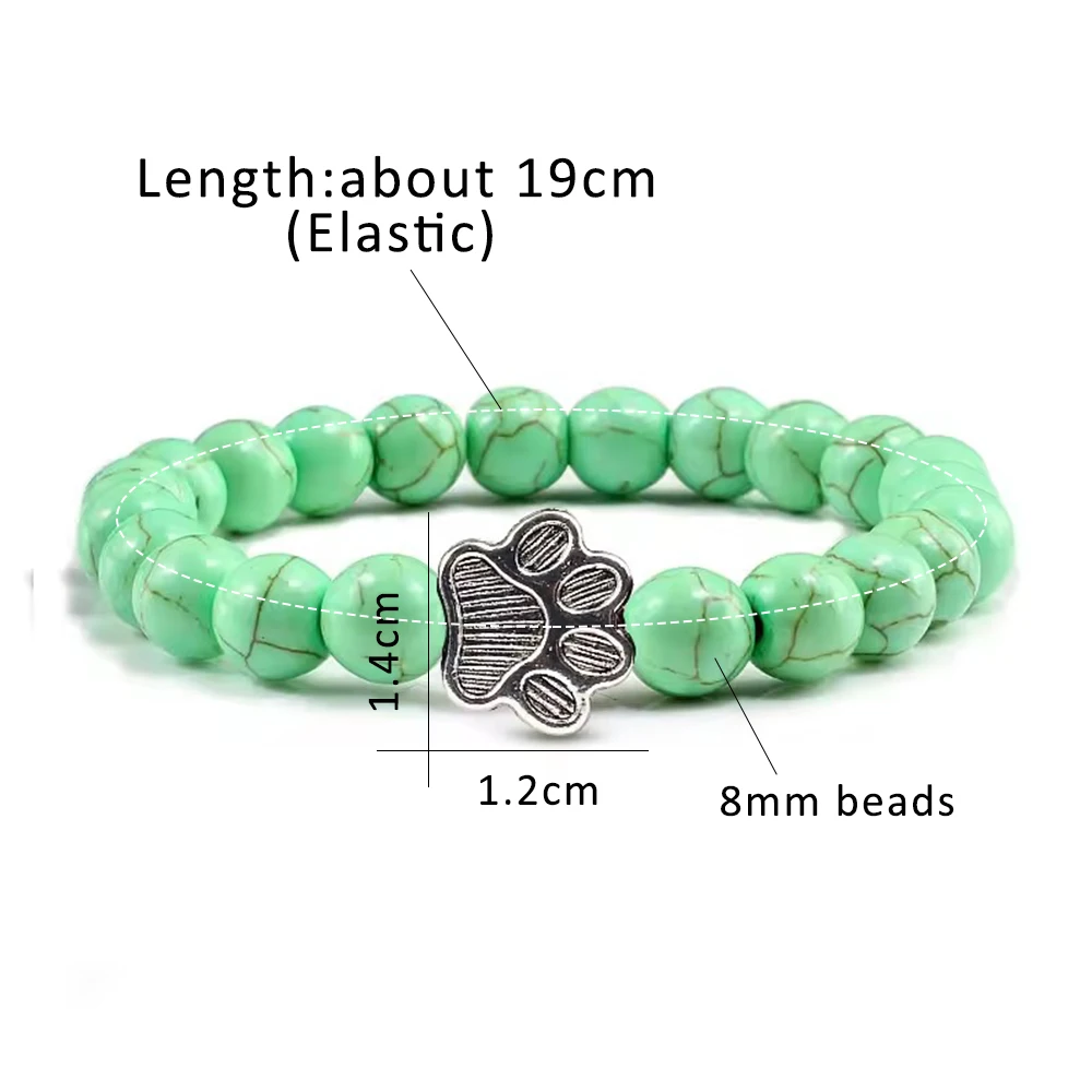 Natural Matte Black Lava Volcanic Stone Paw Print Charm Bracelet Homme Femme Pet Memorial Cat Dog Lovers Jewelry Bracelets Gifts