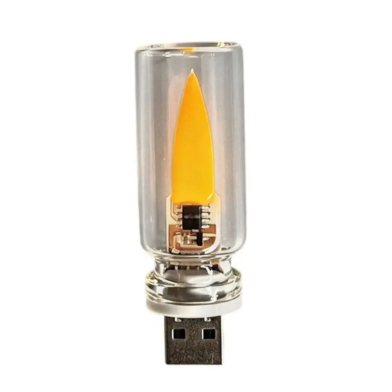 HLZS-Simulated Flame USB LED Candle Night Light Flickering Frosted Clear Glass For Car Home Room Festival Decoration B
