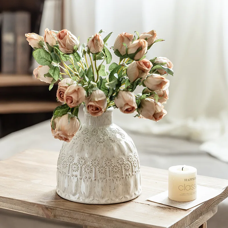 

YFY high-end sense old relief ceramic vase home soft decoration home dried flower flower living room flower arrangement