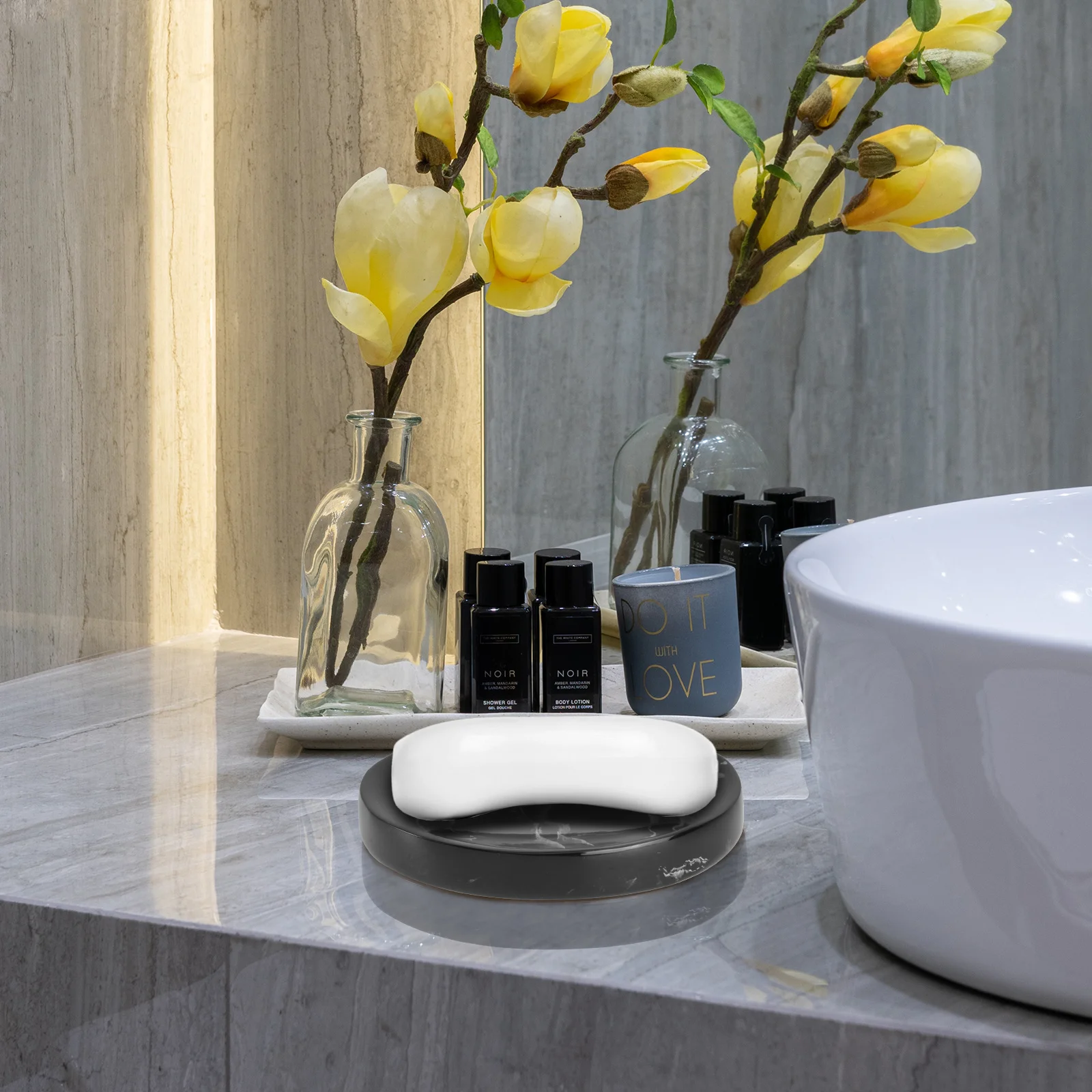 

Marble Bathroom Soap Tray Dishes Container for Decorative Black Holder with Drain
