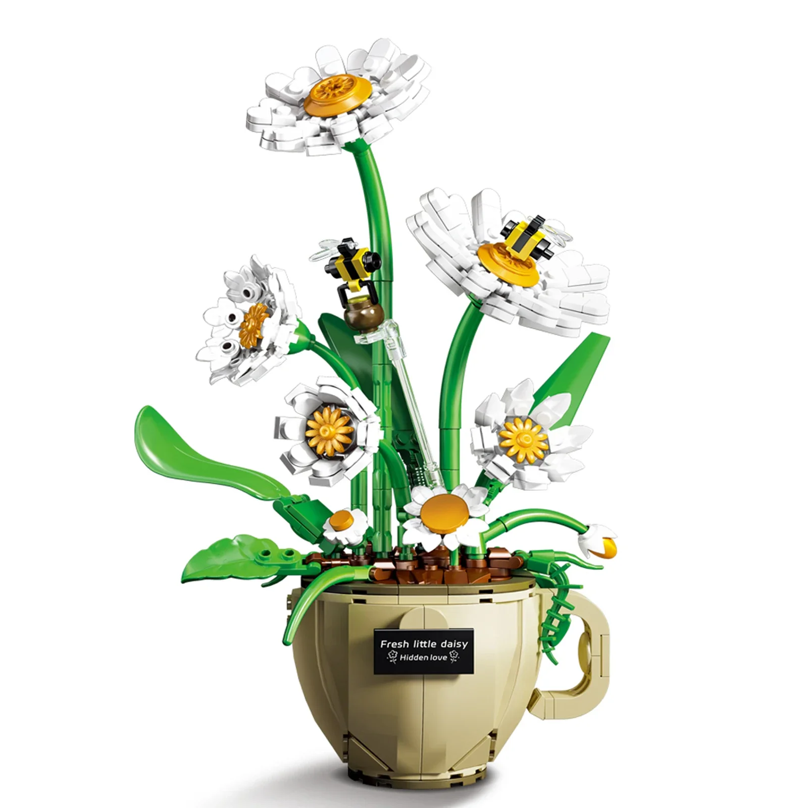 

Набор мини-строительных блоков, 496 шт., кофейная чашка «сделай сам», с ромашкой и суккулентными растениями, декоративная модель бонсай