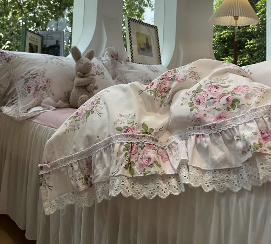 

Elegant romantic floral bedding set,twin full queen fairyfair ruffled lace cotton home textile bedspread pillow case duvet cover