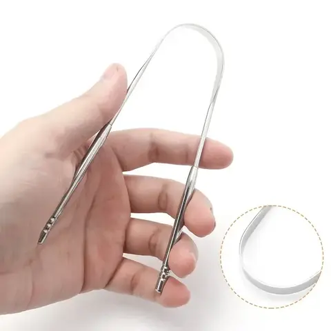 Non-slip Handle Tongue Scraper  Portable Single Layer Tongue Scraper Reusable Stainless Steel Oral Mouth Brush Case Tongue Clean
