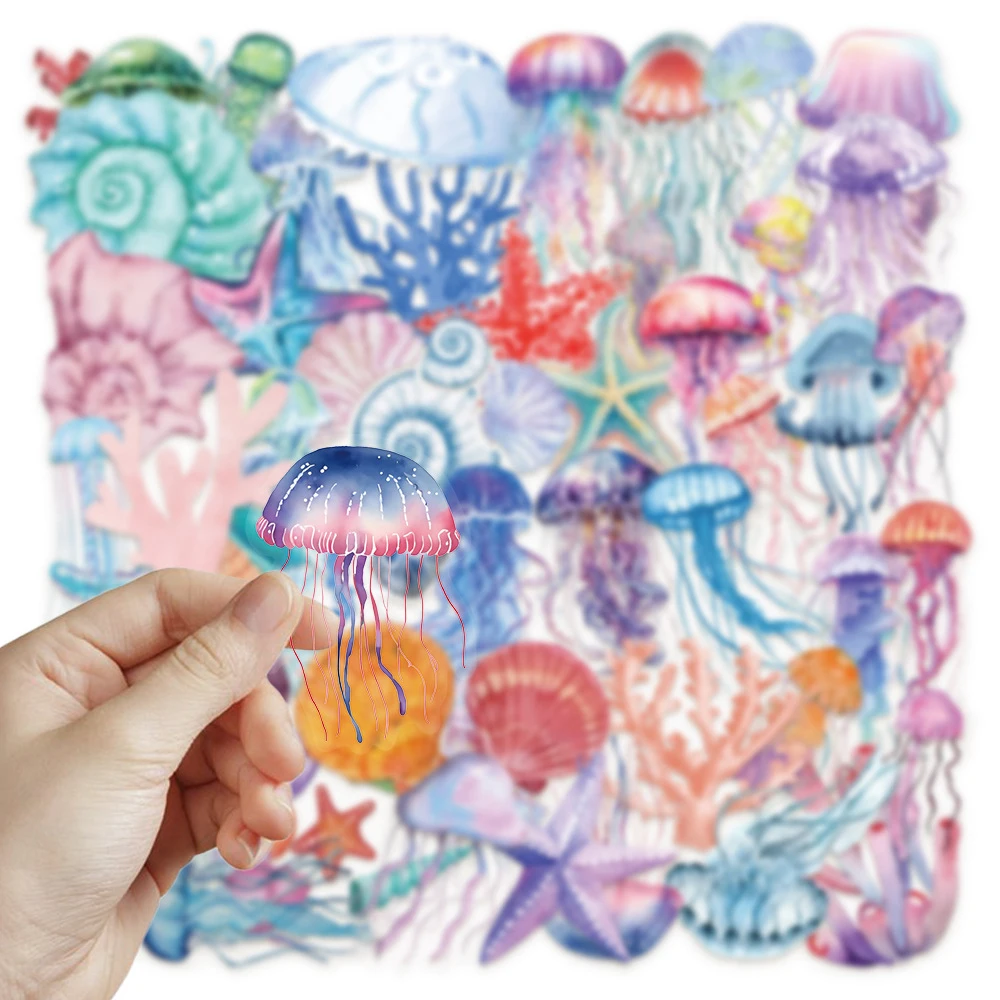 10/30/50pcs Transparent Set of Tropical Fish Stickers Cartoon Jellyfish Sea Star Shell Decals DIY Luggage Phone Laptop Sticker 3