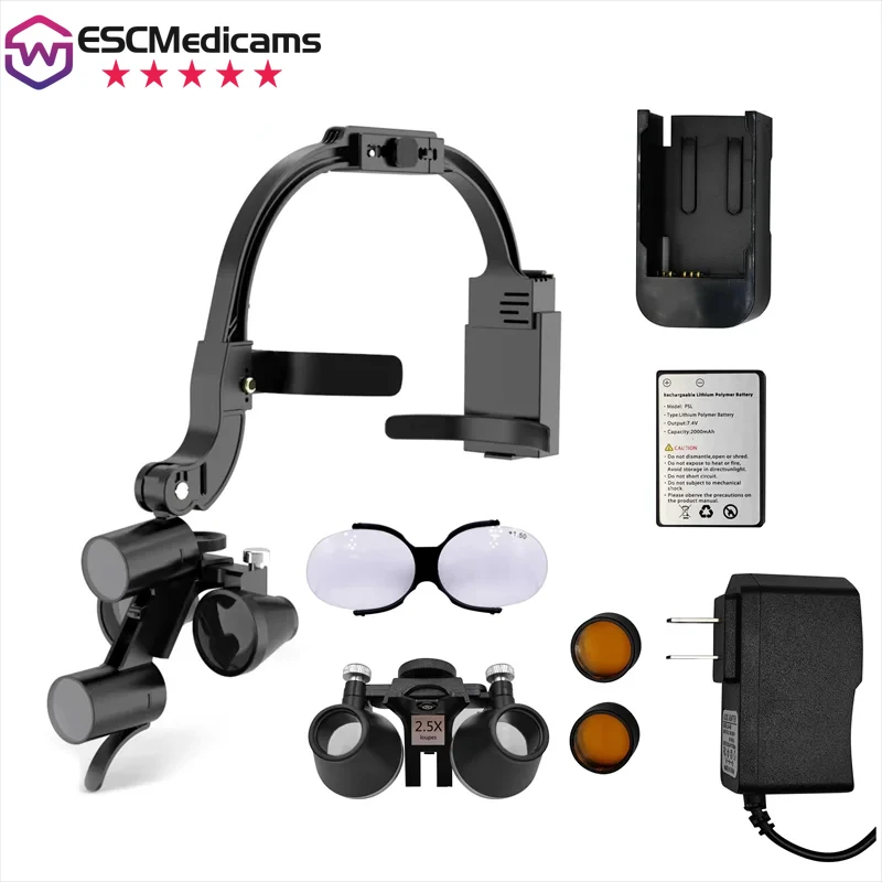 

Head Mounted Dental LED Headlight Binocular Loupes 2.5X/3.5X Headband Ajustable 5W Dentist Surgical Headlamp Dentistry Magnifier