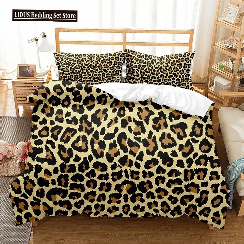 

Leopard Print Duvet Cover Set King Queen Full Size Polyester Bedding Set African Animal Cheetah Print Perfect For Man And Woman