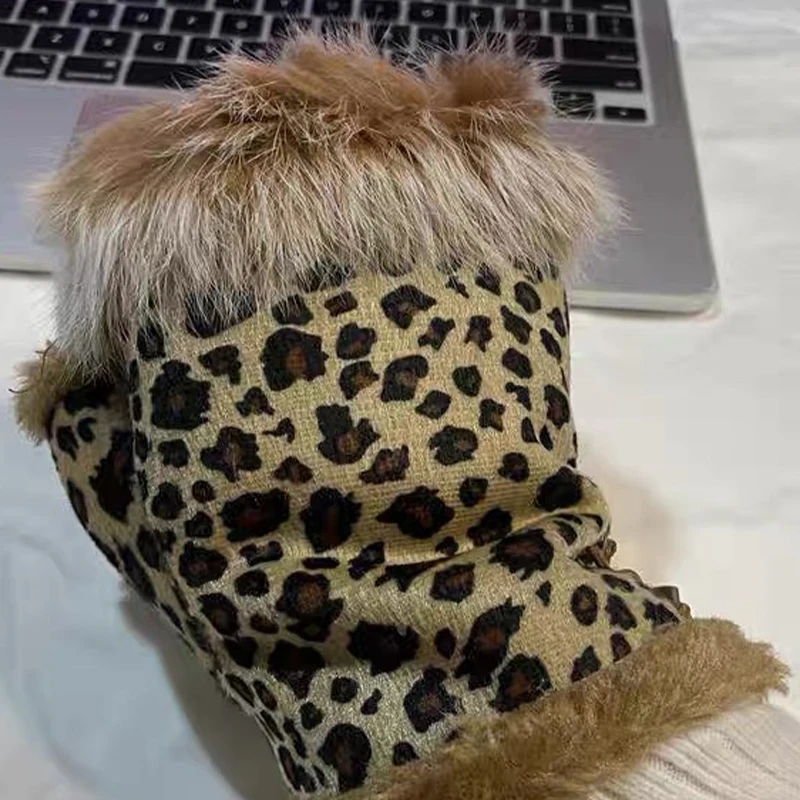 Korean Suede Half Finger Leopard Gloves Adjustable Design Rabbit Hair Gloves Y2K Women Winter Padded Thickened Outdoor Riding