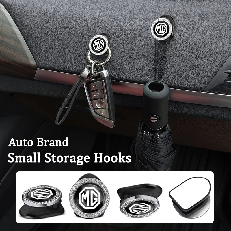 2Pcs Crystal Decoration Car Emblem Self Adhesive Small Storage Hooks For Morris Garages MG MG3 MG5 MG6 MG7 GT GS Hector HS ZS ZX