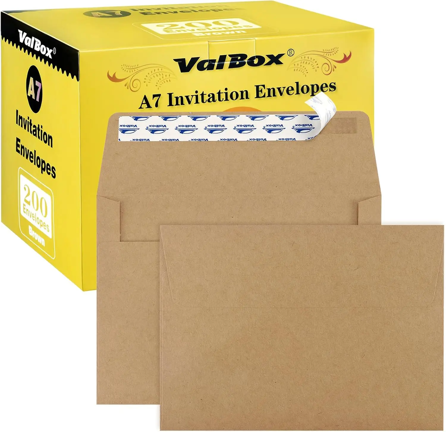 

200 A7 Invitation Envelopes 5x7, Brown Kraft Self Seal for Wedding Cards, Party Invitations, Stationery, Office Use