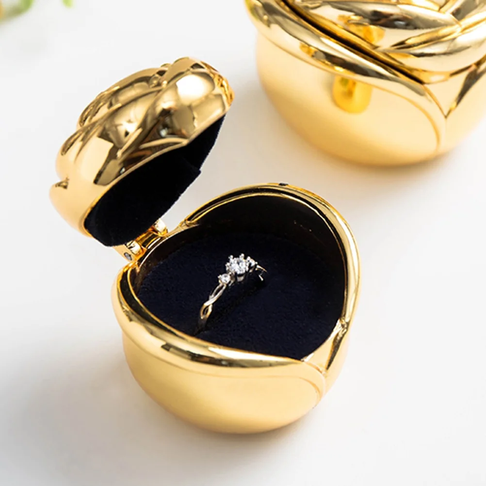 

Rose Bud Ring Box Wedding Ring Holder Jewelry Display Case Zinc Alloy Knitting Wool Gift For Bride Romantic Present