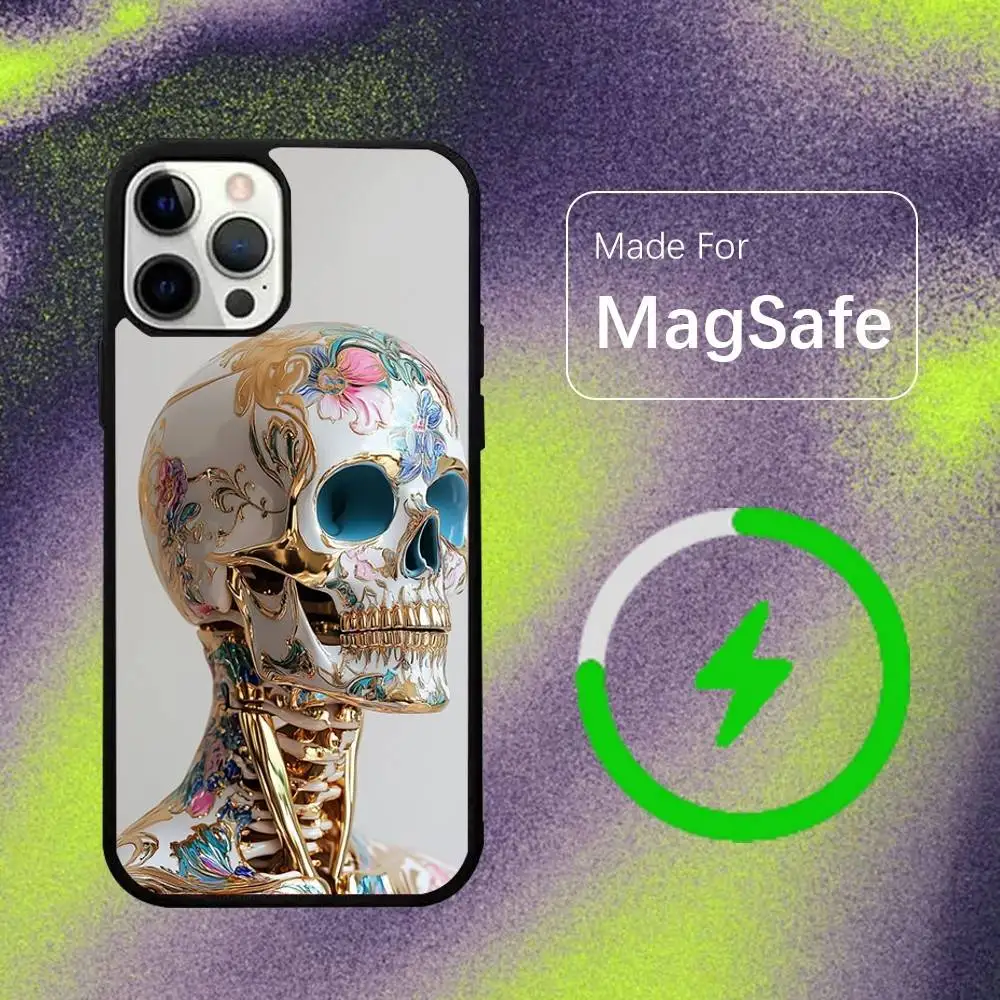 Golden Skull COOL Handyhülle für iPhone 17,16,15,14,13,12,11,Pro,Max,Plus,Mini,SE,Air Magsafe magnetisches kabelloses Laden