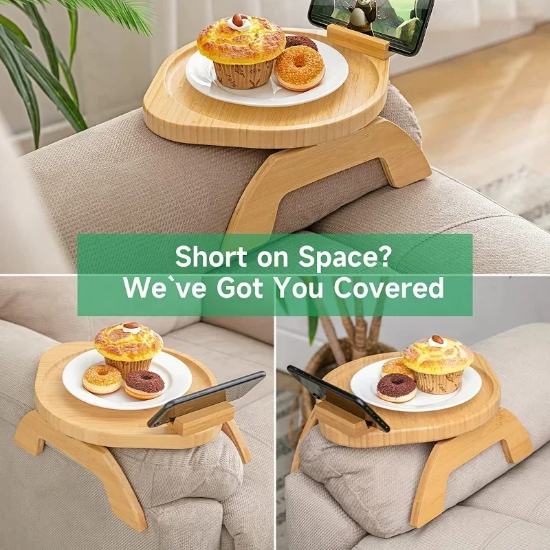 

Practical Sofa Tray Table Mobile tablet notebook Sofa Armrest Clip-On Tray Natural Wood Tray can be placed TV Snack Coffee Table