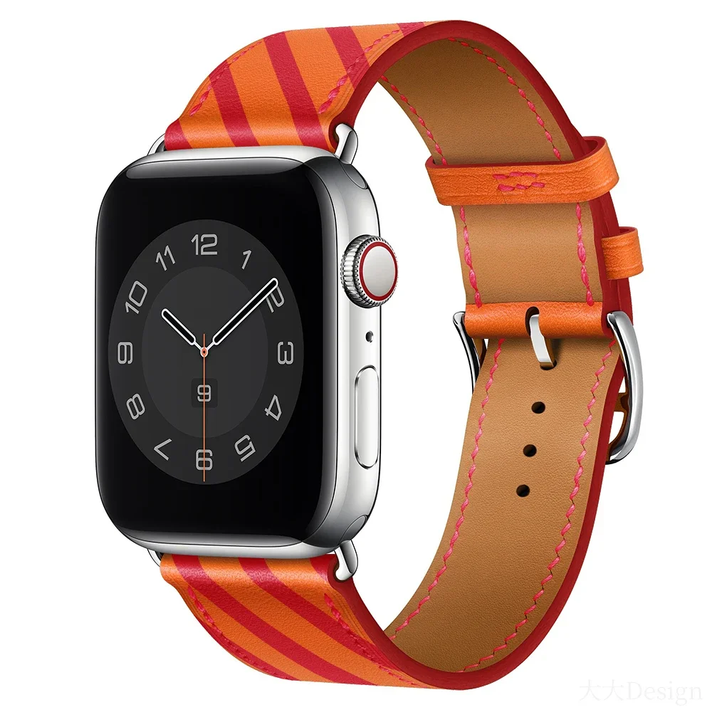 Leather Band For Apple Watch Strap 44mm 45mm 40mm 41mm 38mm 42mm Hermes Single Tour Bracelet iWatch Series 6 SE 7 8 9 ultra 49mm