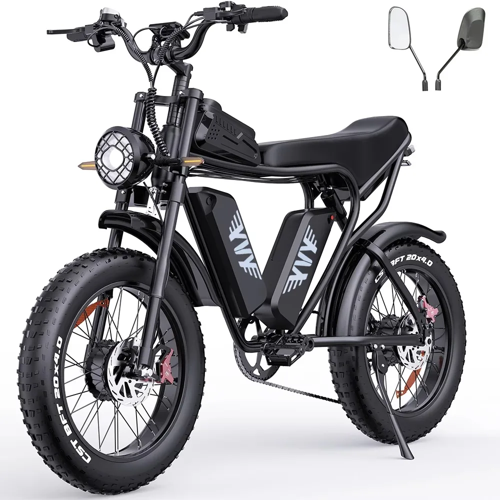 

YVY Q20 Pro 20 дюймов Электрические велосипеды с толстыми шинами 2*1000 Вт Двигатель 52 В 20 Ач Двойная батарея