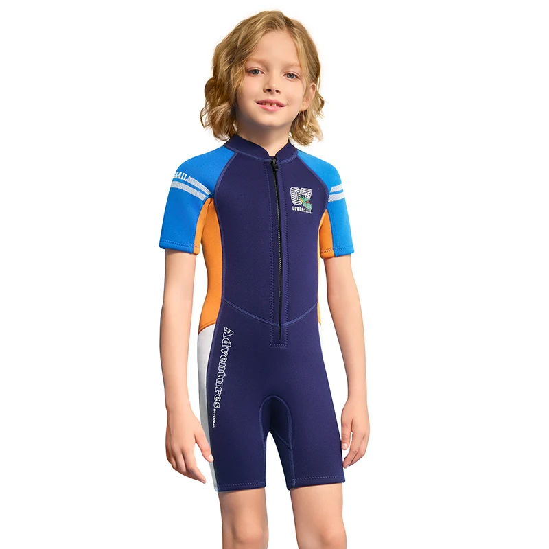 Kids' Wetsuit 1.5mm Neoprene Short Diving Suit for Boys Thermal Surfing Suit Children Striped Sports Swimsuit