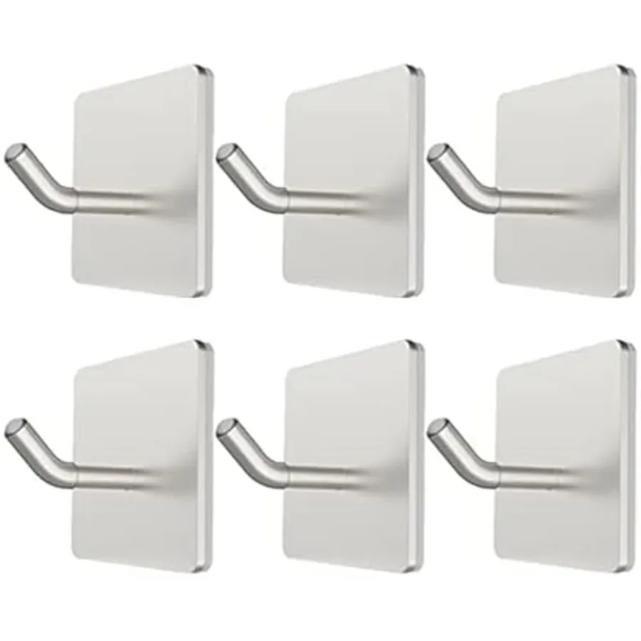 6 Pack Adhesive Hooks, 3M Self Adhesive, Metal Wall Sticky Hooks Hanger for Keys Bags Clothes Hat Towel, Kitchen Bath Room Livi