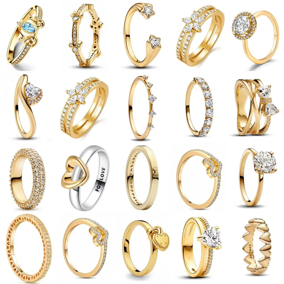 

18K Gold Plated Miniso 925 Originales Silver Princess Car Heart Mickey Minnie Wedding Ring Set For Woman Tiki Jewelry Party Gift