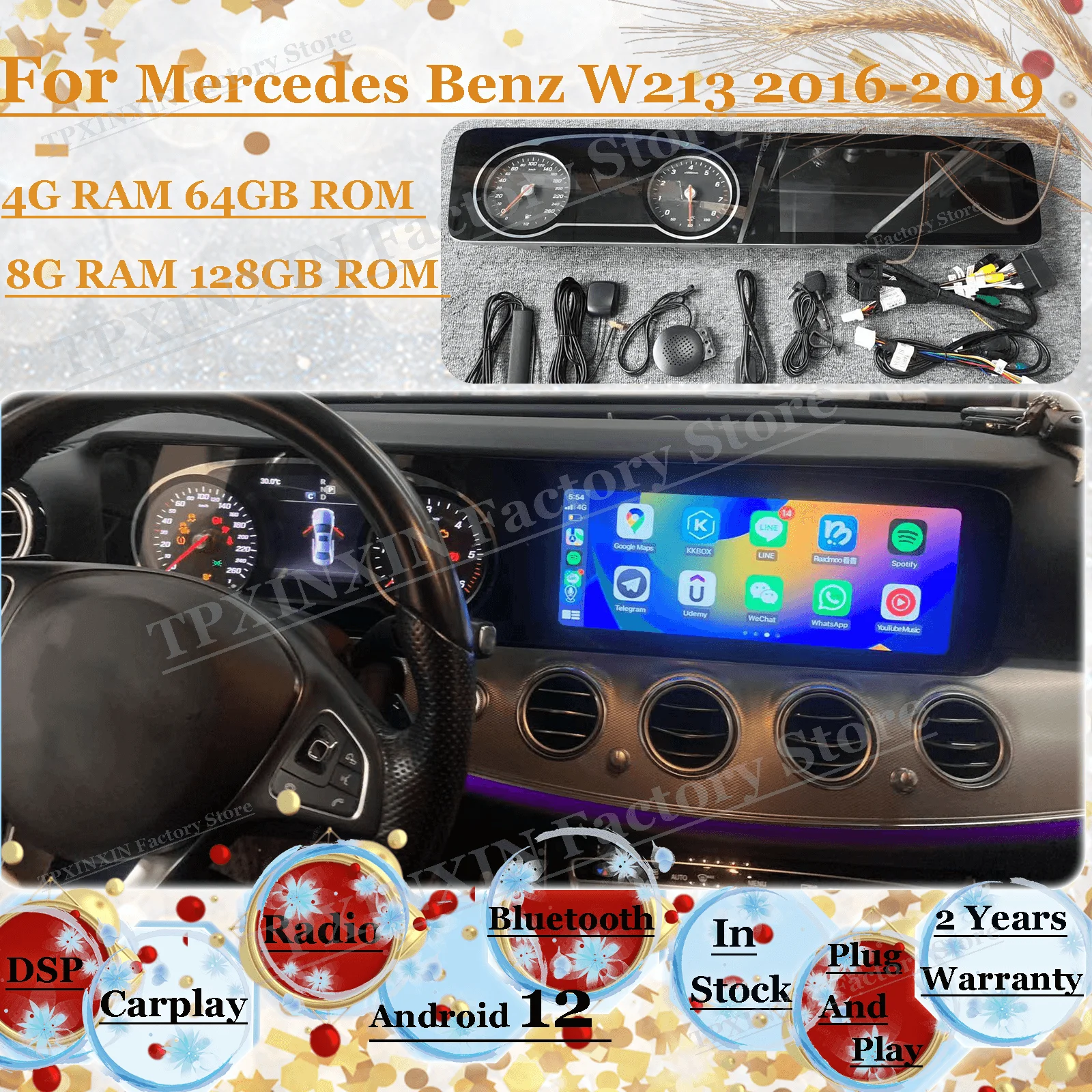 

12.3 Inch Multimedia Android 12 Player Auto Car Radio Stereo For Mercedes Benz W213 2016 2017 2018 2019 GPS Navigation Head Unit