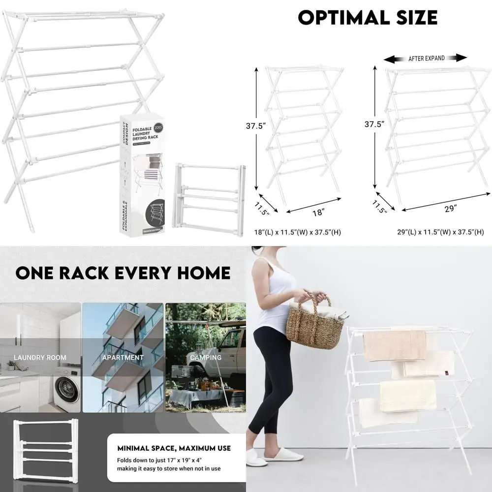 

Enhanced Portable Collapsible Drying Rack for Indoor & Outdoor Use - White, 37.5x29x12