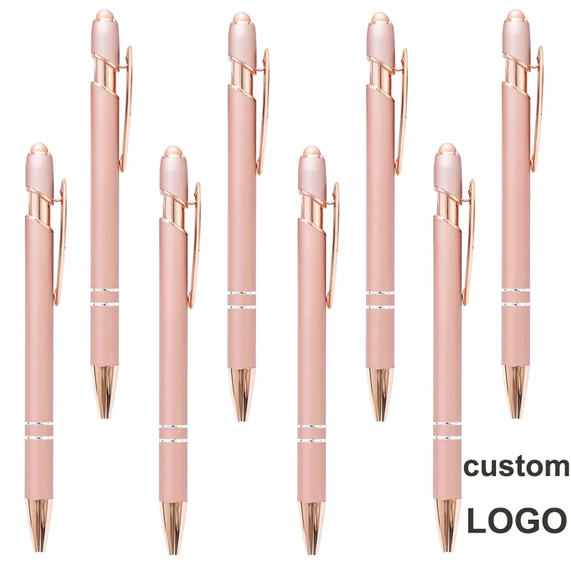 

Customize Logo Stylus Pen For Touch Screens Ball Point Pen Writing Soft Touch Stylus Metal Ballpoint Pen With Rose Gold Fittings