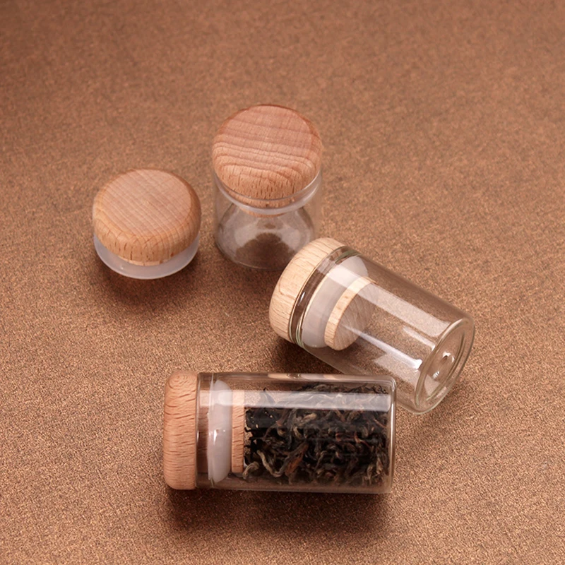 Mini Glass Jars with Bamboo Lids, Transparent Glass Bottles, Seal with Bamboo Caps, Potion Bottles, Glass Vials, Message Bottle