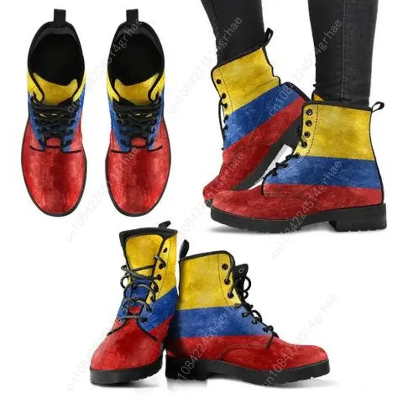 Colombian Flag Leather Boots, Colombia Handcrafted Custom Print, Colombia Men's Women's Winter Boots / Colombia Footwear