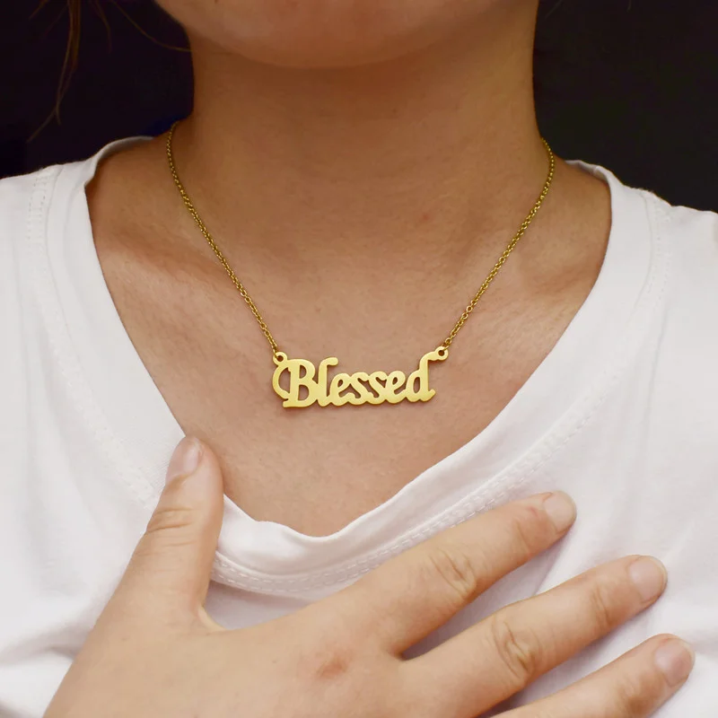 

Europe/US Fashion Blessed Letter Pendant Lovely English Word Necklace Gift For Mom/Girlfriend Party Jewelry