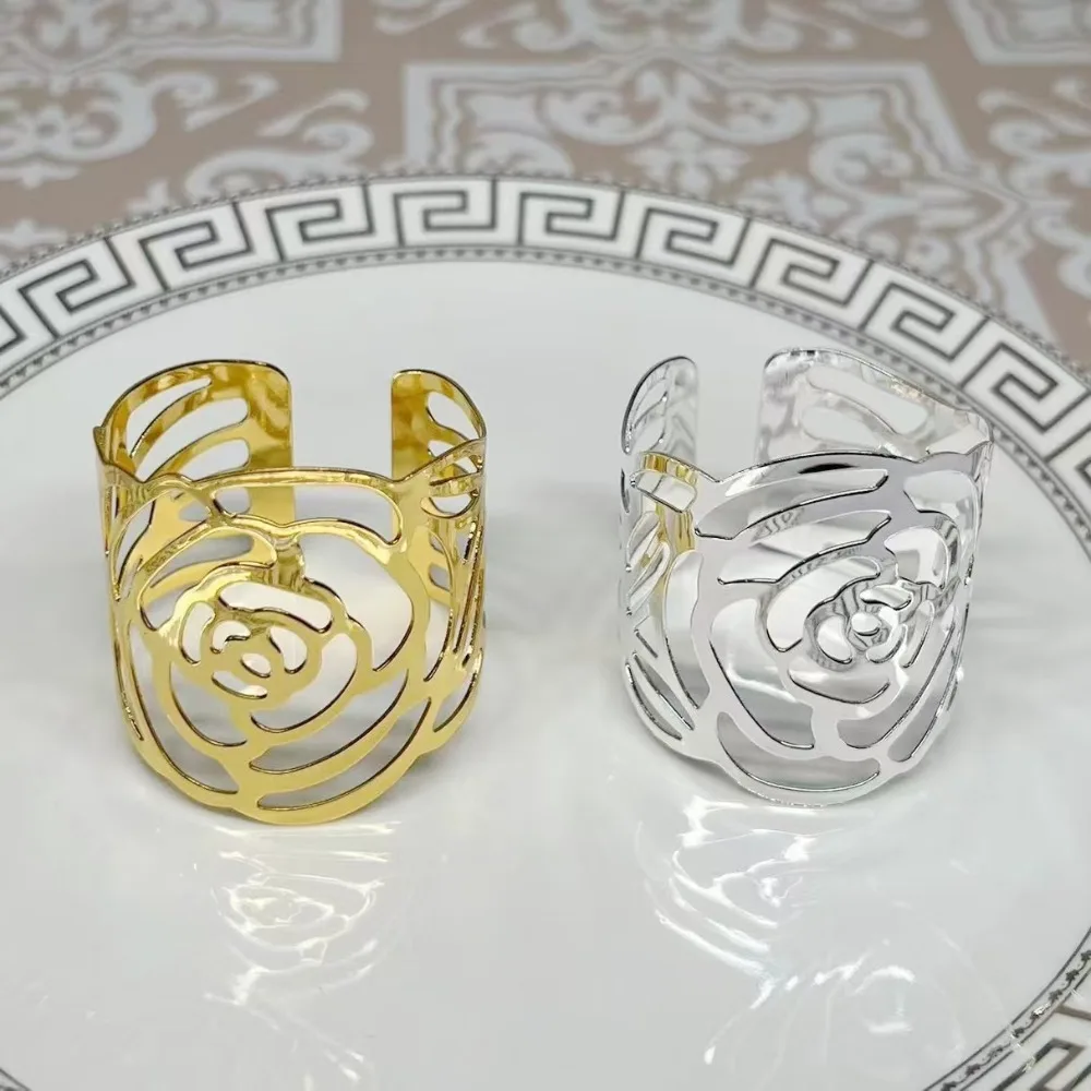 

12pcs/lot Valentine's Day Rose Napkin Ring Metal Flower Shape Napkin Buckle Ring Hotel Western Restaurant Decorative Supplies