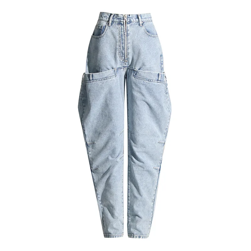 ZAMOR HIGH STREET Women American Retro Style Clothing 2026 High-End Spring New Fashion Splicing High Waist Slim Fit Jeans Denim