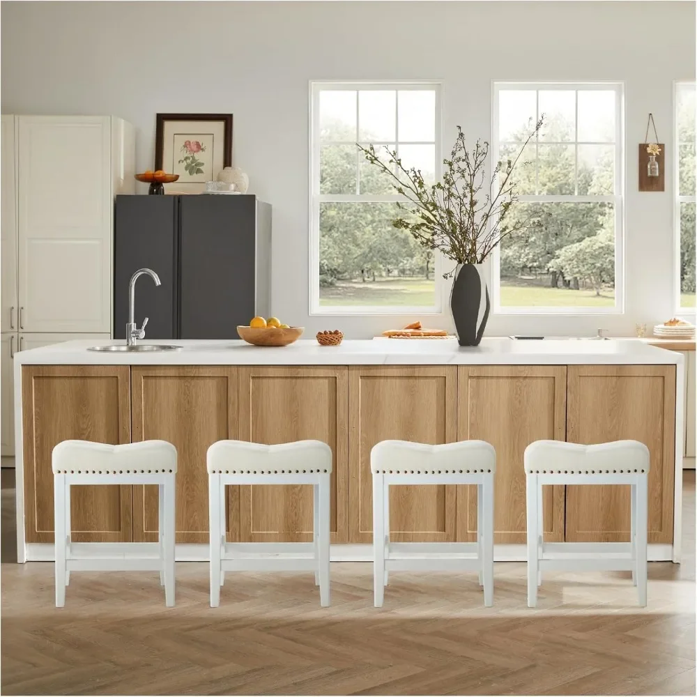 

Kitchen Counter Stools, 24 Inch Bar Stools Wooden Stools with Saddle Seat, No Back Counter Height Bar Stools