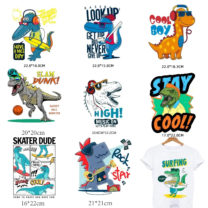 Anime Rock Dinosaur Patches on Clothes Iron-on Transfers for Clothing Thermoadhesive Patches Thermal Stickers Cool Patch for Kid