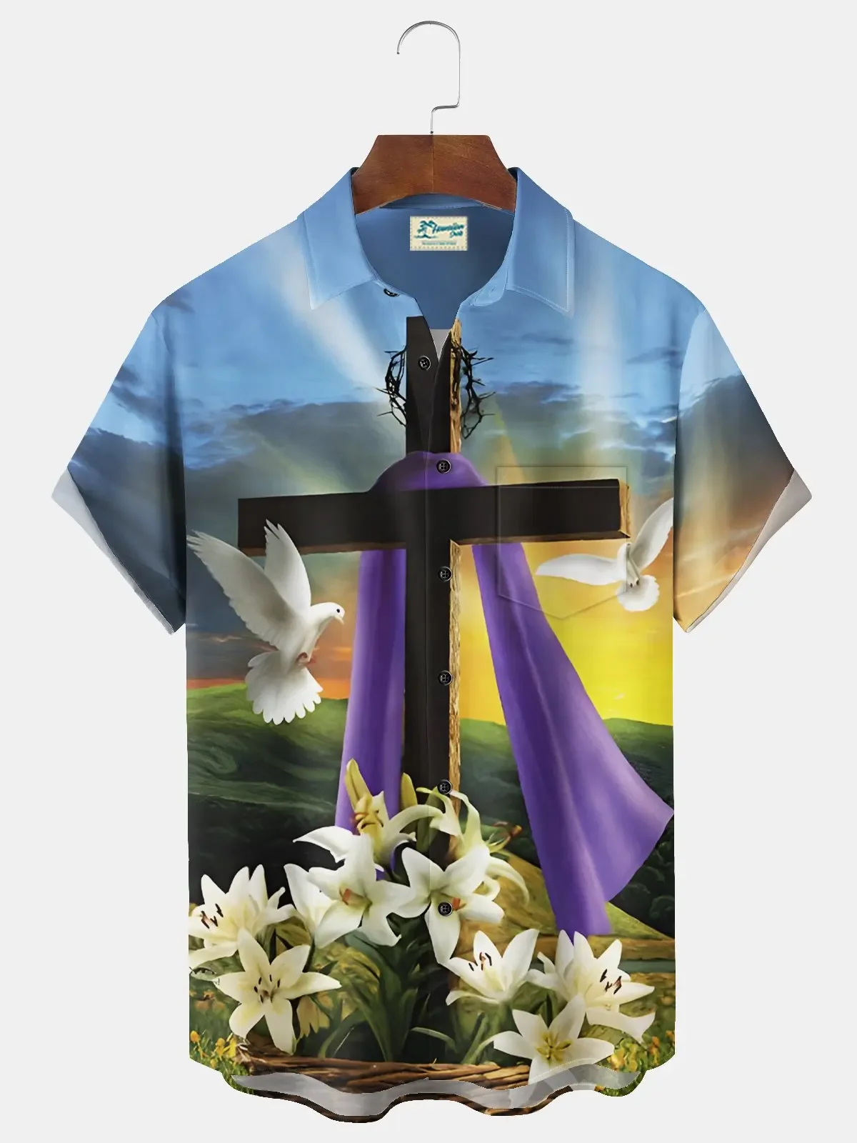 

Easter The Cross of Jesus Pattern Men's Short Sleeve Button Down Lapel Shirt For Summer Oversizedshirtt shirt for menmen t shirt