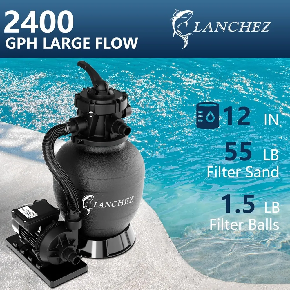 Factory Direct 2026 Sand Filter with Pool Pump, Above Ground Pool Pump, 7-Way Valve, 12
