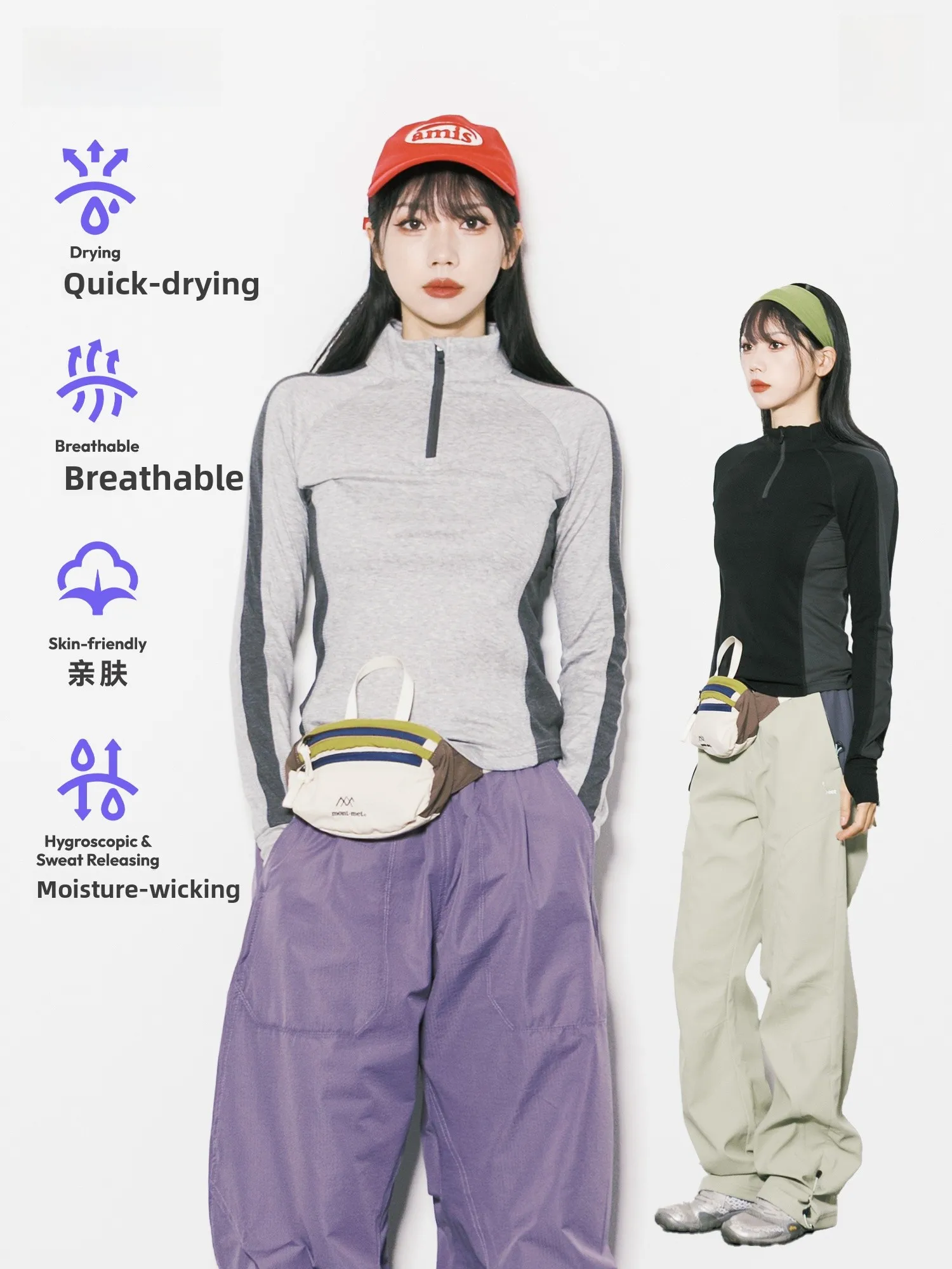 Outdoor Sports Women's Long Sleeve T-Shirt Half Zipper Quick Dry Breathable Color Block Splice Slim Fit Running Fitness
