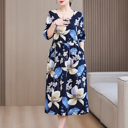 New Women Summer Dresses Cotton Vintage Dress 2024 FashionRobe Plus Size Short Sleeve Femme Casual Print Dresses