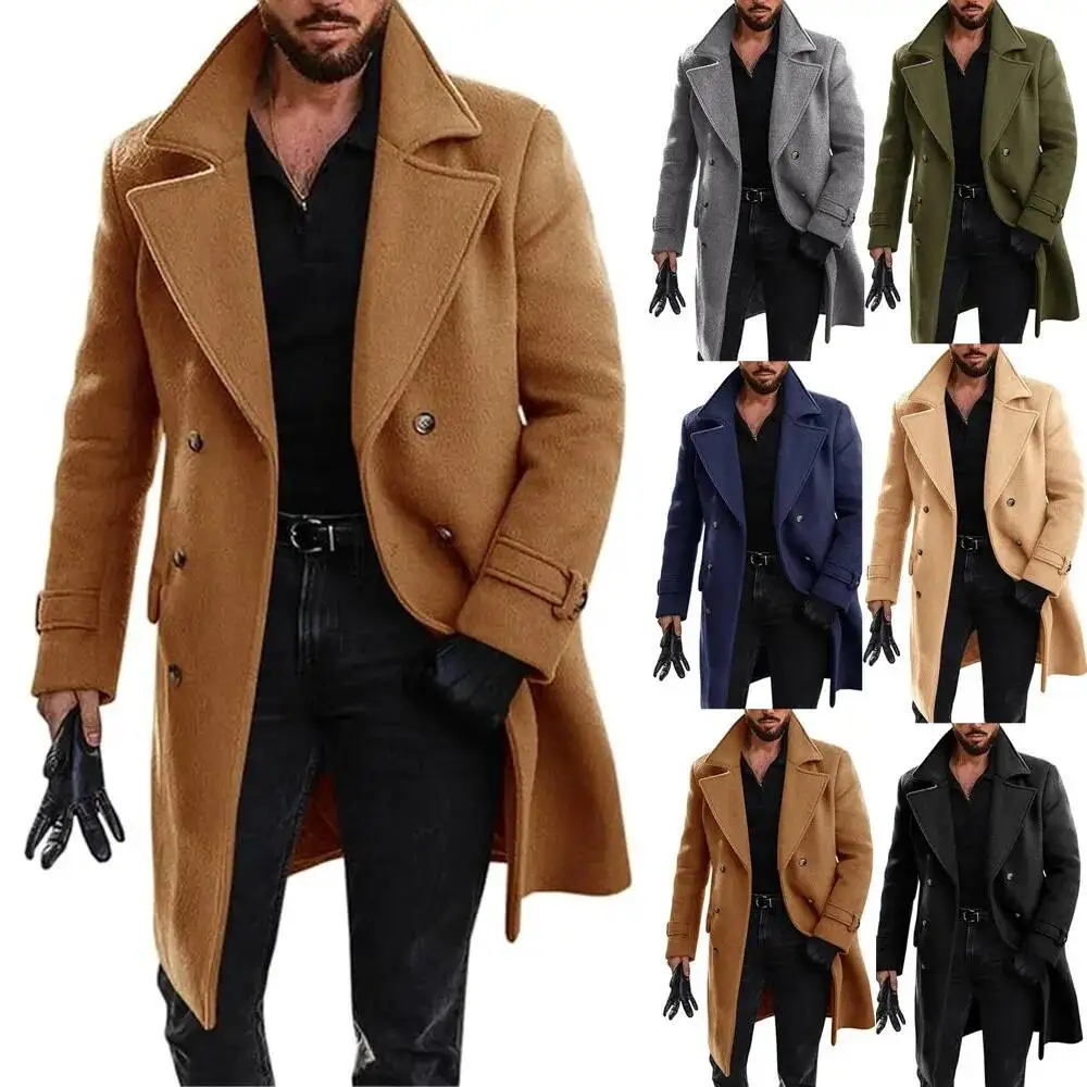 

Winter Men Overcoat Thicken Long Sleeve Business Casual Male Windbreaker Turn Down Collar Double-Breasted Comfortable Man Jacket