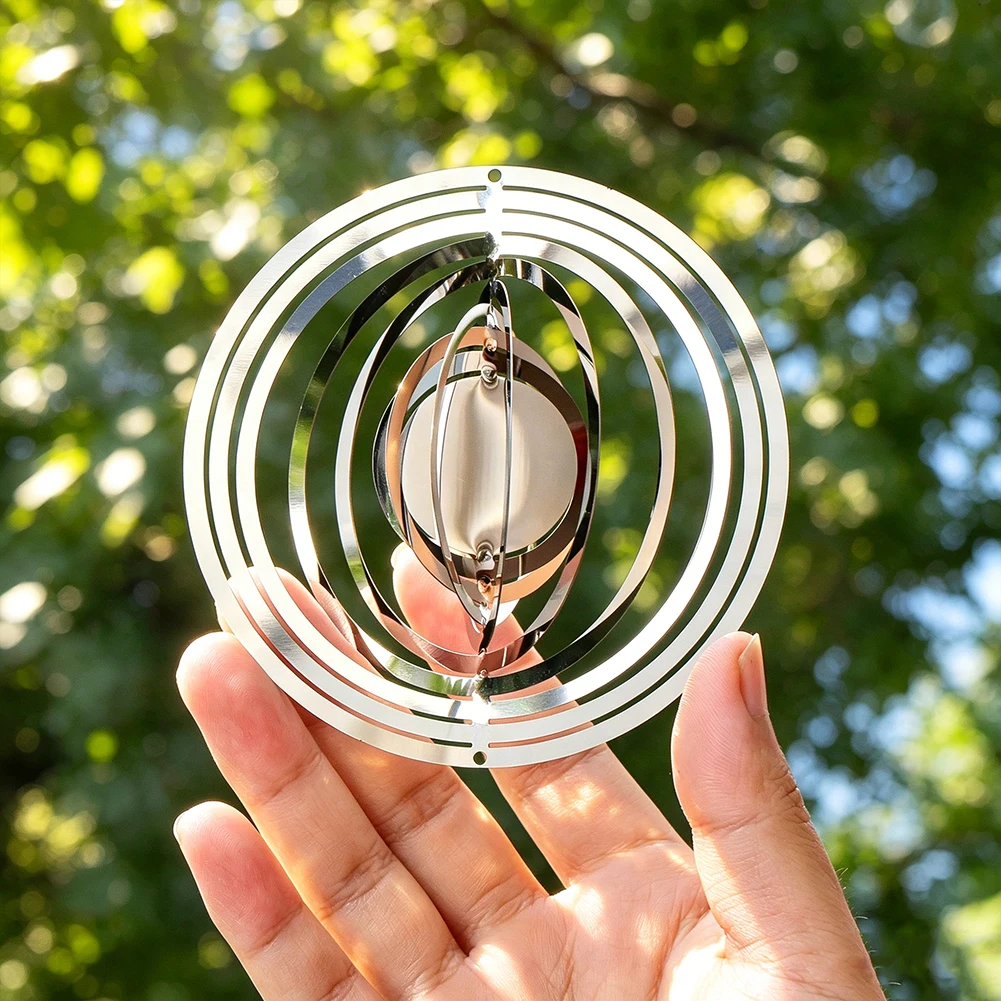 10cm 15cm Concentric Circle Metal Wind Chime Stainless Steel 3D Rotating Mandala Garden Courtyard Balcony Mirror Finish Ornament