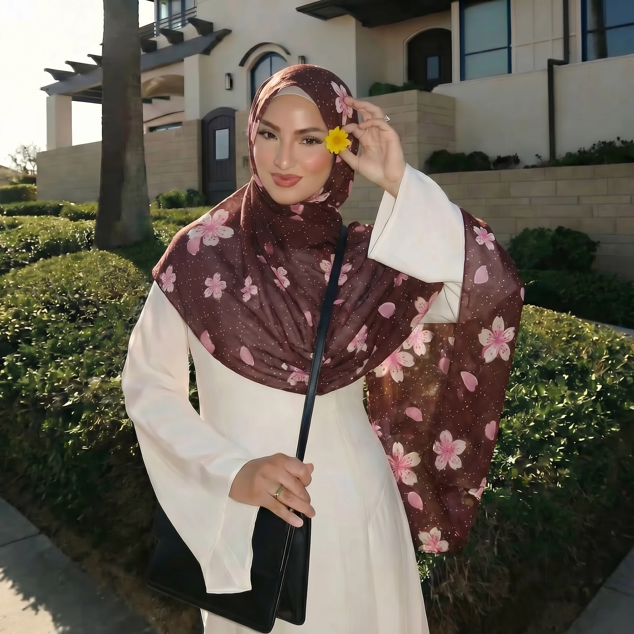 2026 Muslimischer Jersey-Hijab-Schal mit Druck, Schals, Kopftuch, Foulard Femme Musulman, Islamisch-Arabischer Wickel-Kopfturban für Damen, Schals – Detail 2
